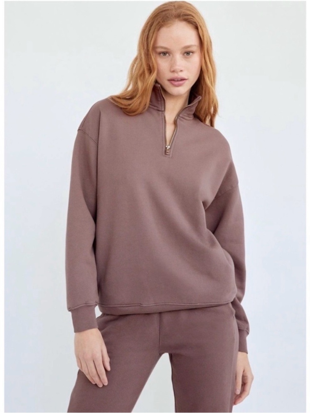 TNA Cozy Fleece quarter-zip sweatshirt | Dusty Mauve | Size 1 / XXS